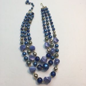 Vintage blue & gold beaded multi strand necklace